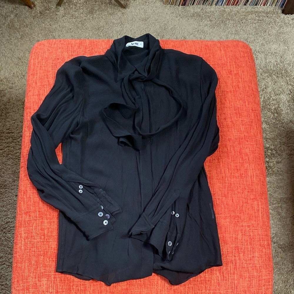 ACNE Gothic Goth Neck Tie Sheer Button Up Down Blouse
Detachable tie